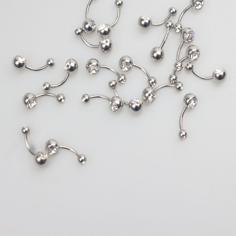 External Thread Double Gem Jeweled Navel Ring